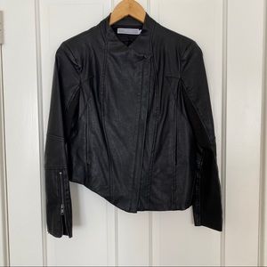 Asymmetric vegan leather jacket